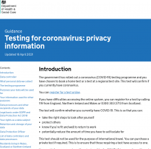 Testing for coronavirus: privacy information [Updated 16th April 2021]